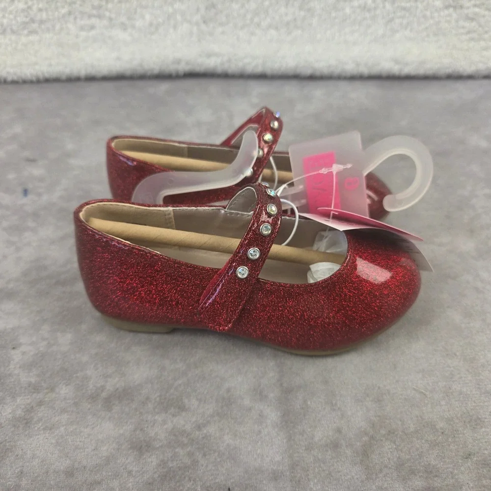 The Childrens Place Toddler Girls Red Glitter Rhinestone Mary Jane Flats Size 6